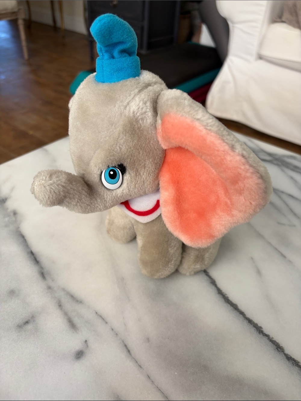 Vintage Dumbo Gray Plush Stuffed Toy Blue Hat Red White Collar Peach Ears